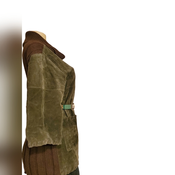 Stan Herman Green Suede Front Knit Sweater. - Picture 2 of 3